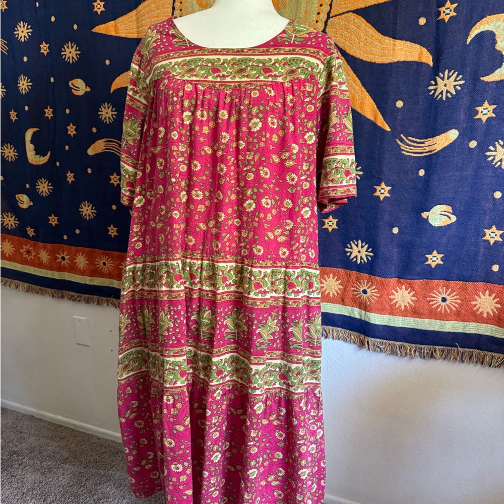 Elegant Floral Maxi Dress in Pink and Green